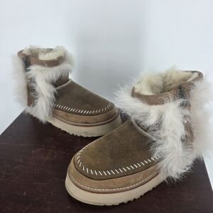UGG Brown Ankle Boots with Cream Fur